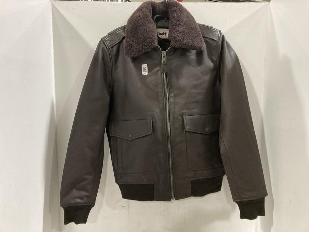 Lot 300  
            Chesterfield SR44 - Parcel Delivery Only 

                
SCHOTT LEATHER COAT IN BROWN SIZE M ORIGINAL RRP £459 (LOCATION: F2)