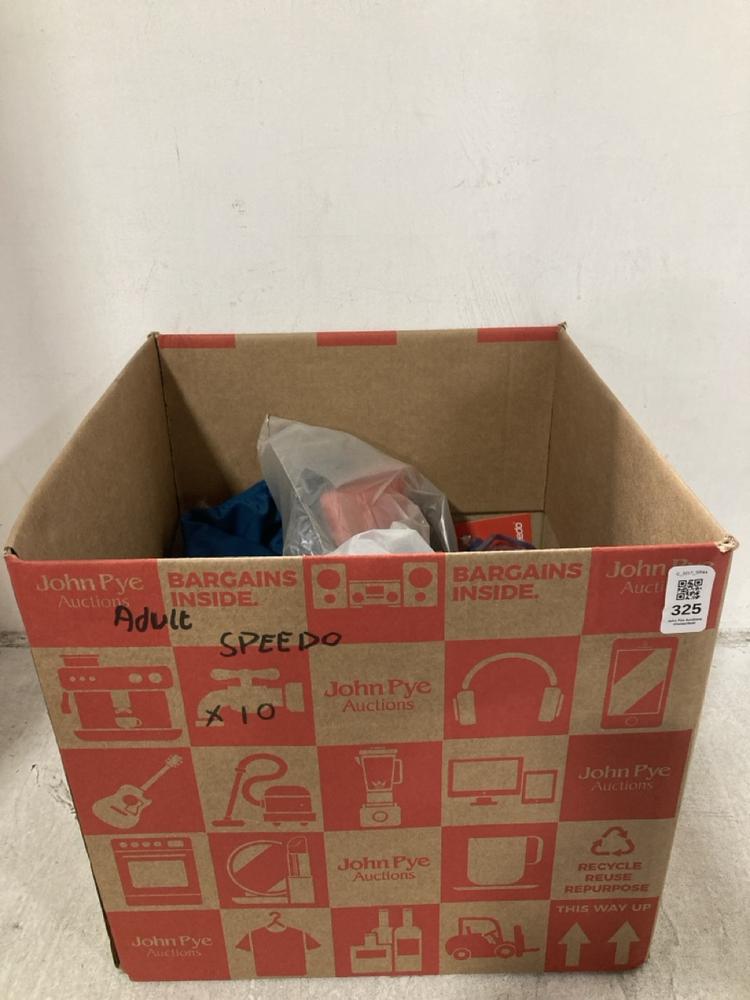 Lot 325  
            Chesterfield SR44 - Parcel Delivery Only 

                
10 X ASSORTED ADULTS SPEEDOS TO INCLUDE SPEEDO HYST FLEX AF IN BLUE SIZE 14 (LOCA...