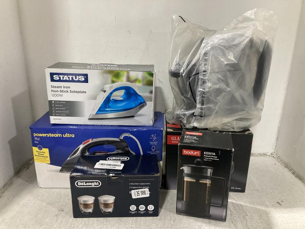 Lot 341  
            Chesterfield SR44 - Parcel Delivery Only 

                
6 X ASSORTED KITCHEN ITEMS TO INCLUDE DELONGHI 2 CAPPUCCINO GLASSES 270ML (LOCATI...