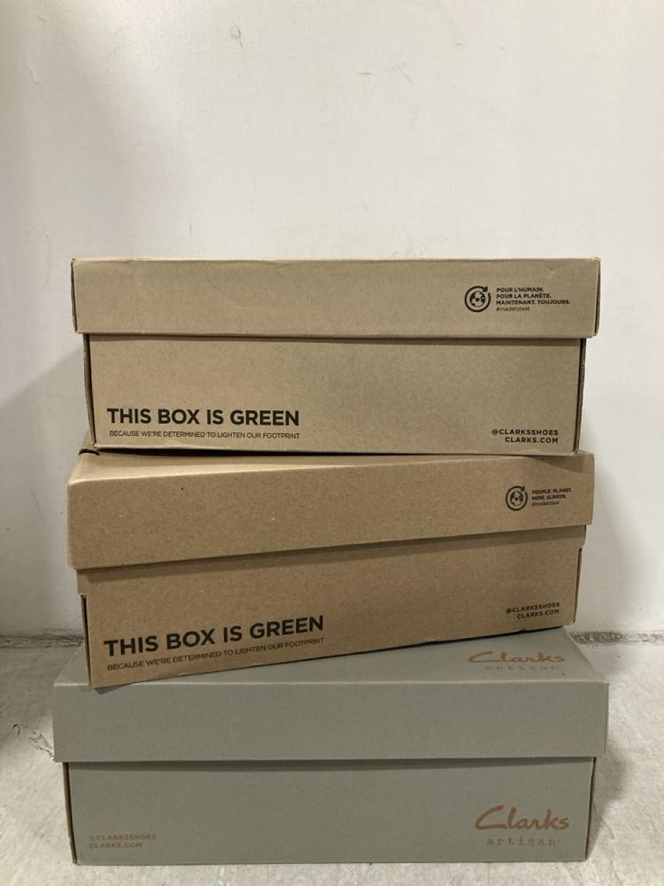 Lot 353  
            Chesterfield SR44 - Parcel Delivery Only 

                
3 X ASSORTED CLARKS SHOES TO INCLUDE CLARKS HOWARD EDGE IN BLACK SIZE 10 (LOCATIO...