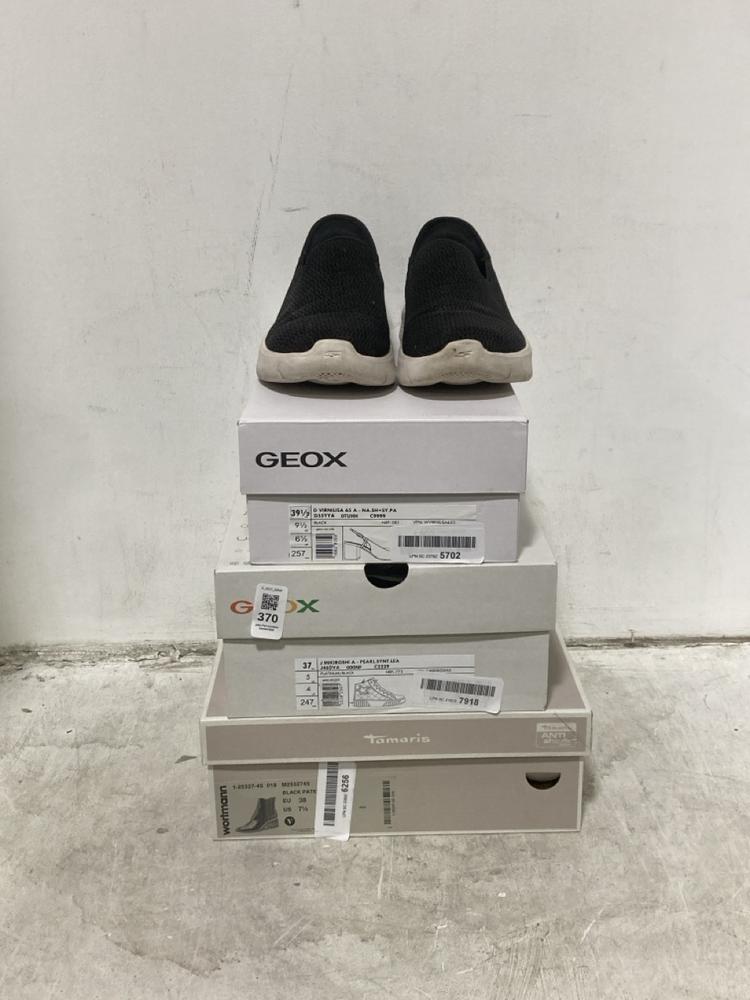 Lot 370  
            Chesterfield SR44 - Parcel Delivery Only 

                
4 X ASSORTED SHOES TO INCLUDE SKECHERS SLIP-INS IN BLACK SIZE 3.5 (LOCATION: F4)