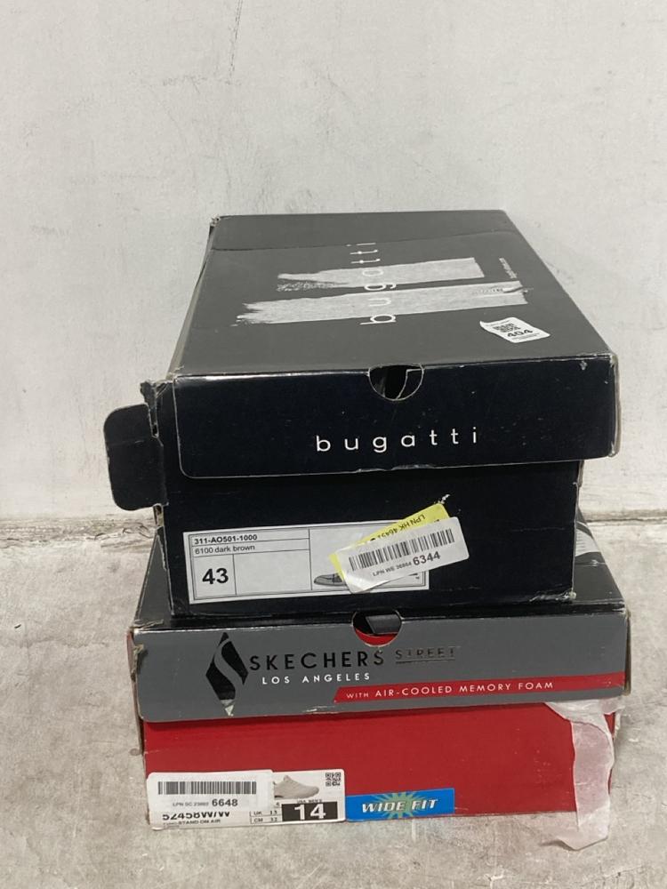 Lot 404  
            Chesterfield SR44 - Parcel Delivery Only 

                
SKECHERS SHOES IN WHITE SIZE 13 TO INCLUDE BUGATTI DRESS SHOES IN DARK BROWN SIZE...