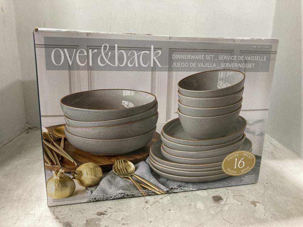 Lot 409  
            Chesterfield SR44 - Parcel Delivery Only 

                
OVER AND BACK 16 PIECE DINNERWARE SET IN GREY (LOCATION: F5)