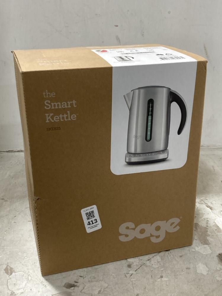 Lot 413  
            Chesterfield SR44 - Parcel Delivery Only 

                
SAGE THE SMART KETTLE SKE825 IN SILVER (LOCATION: F5)