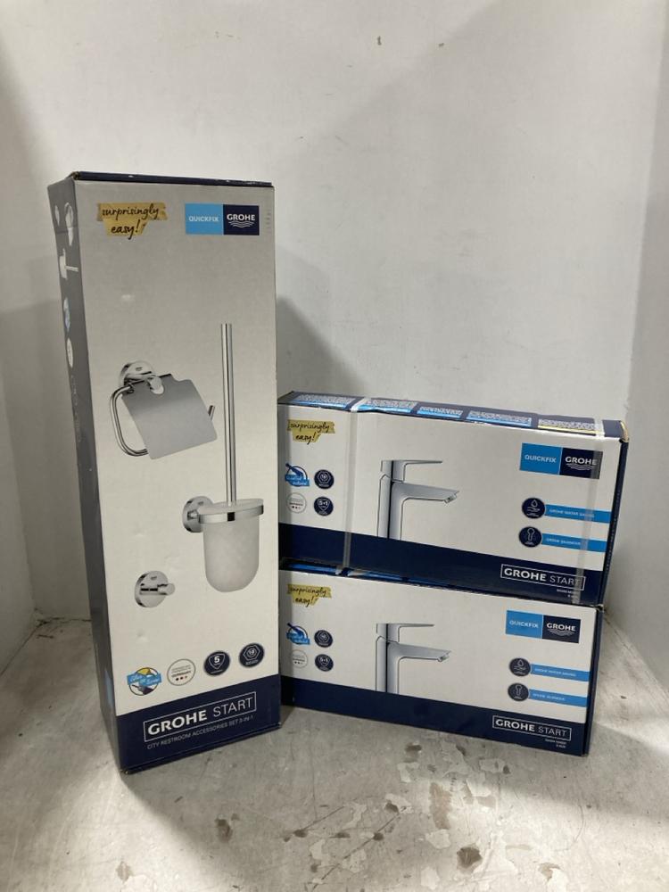 Lot 417  
            Chesterfield SR44 - Parcel Delivery Only 

                
3 X ASSORTED GROHE ITEMS TO INCLUDE GROHE CHROME MIXER TAP (LOCATION: F5)