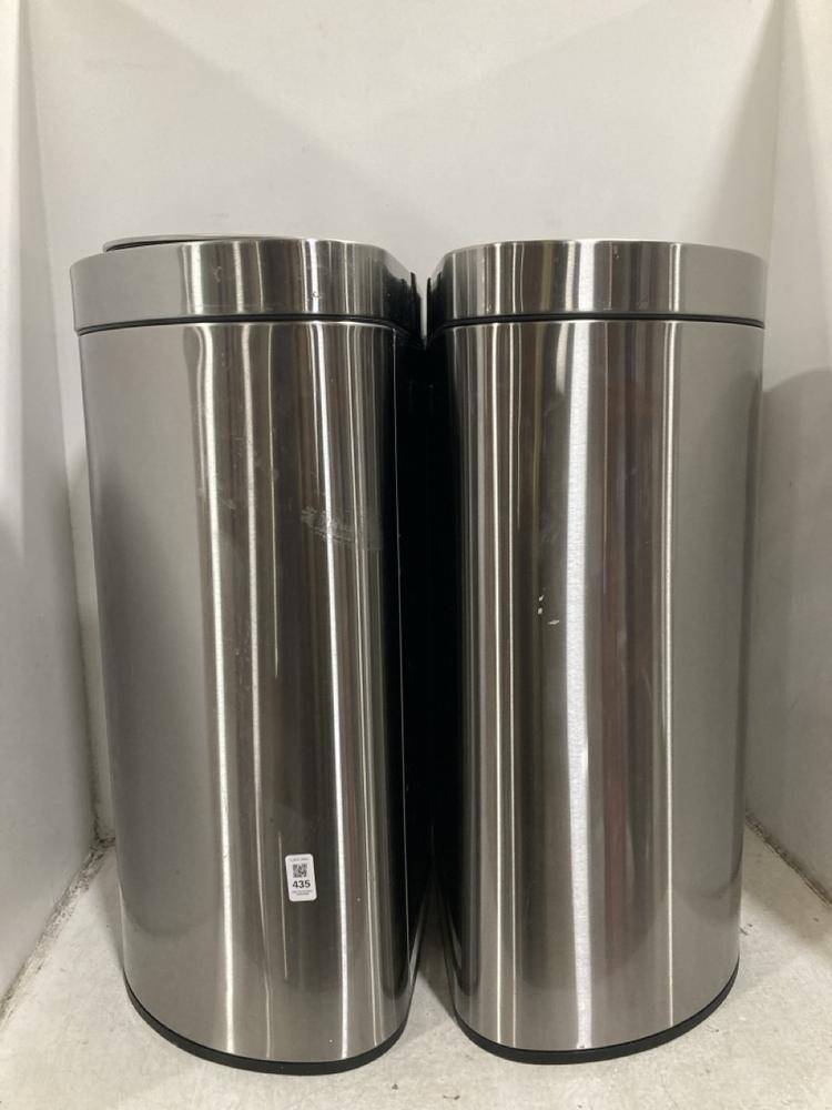 Lot 435  
            Chesterfield SR44 - Parcel Delivery Only 

                
2 X 47 LITRE EKO BIN SEMI ROUND IN STAINLESS STEEL (LOCATION: F6)