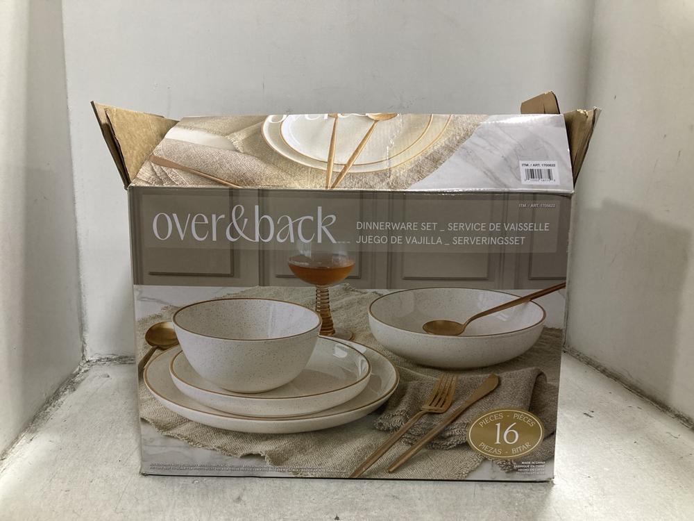 Lot 439  
            Chesterfield SR44 - Parcel Delivery Only 

                
OVER AND BACK 16 PIECE DINNERWARE SET IN WHITE (LOCATION: F6)