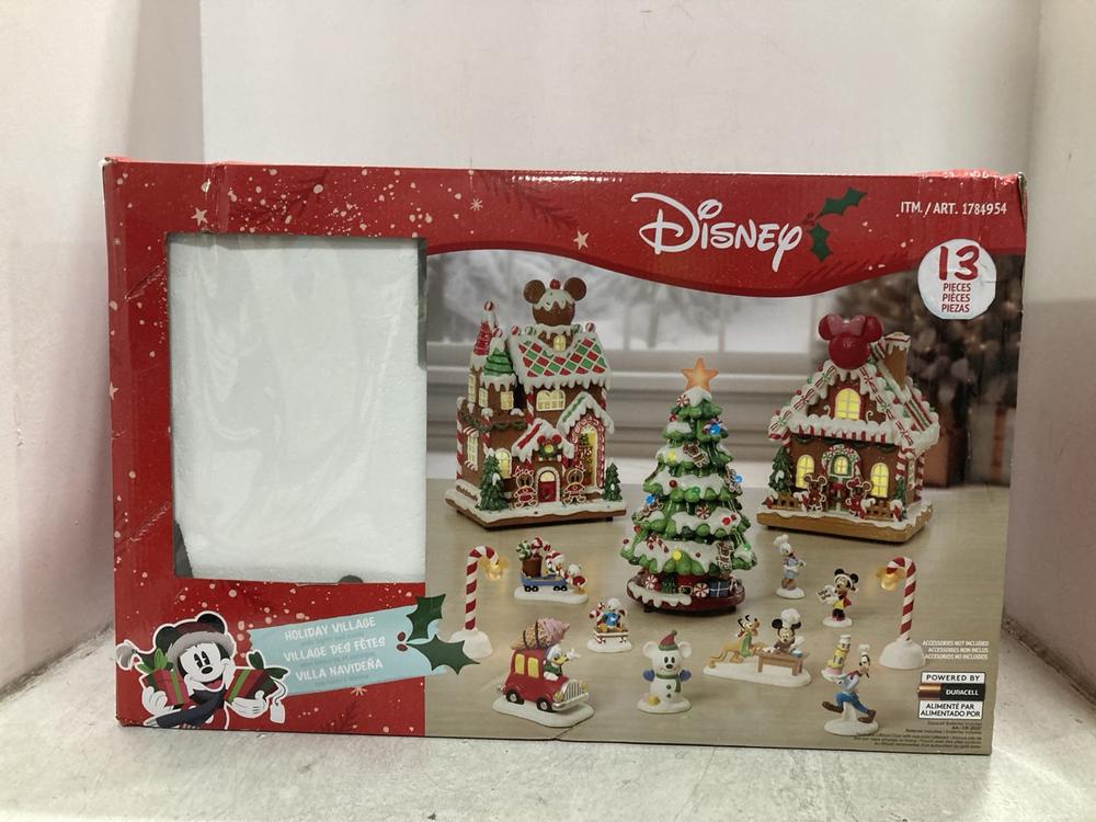 Lot 447  
            Chesterfield SR44 - Parcel Delivery Only 

                
DISNEY 13 PIECE HOLIDAY VILLAGE WITH LIGHTS AND MUSIC (LOCATION: F6)