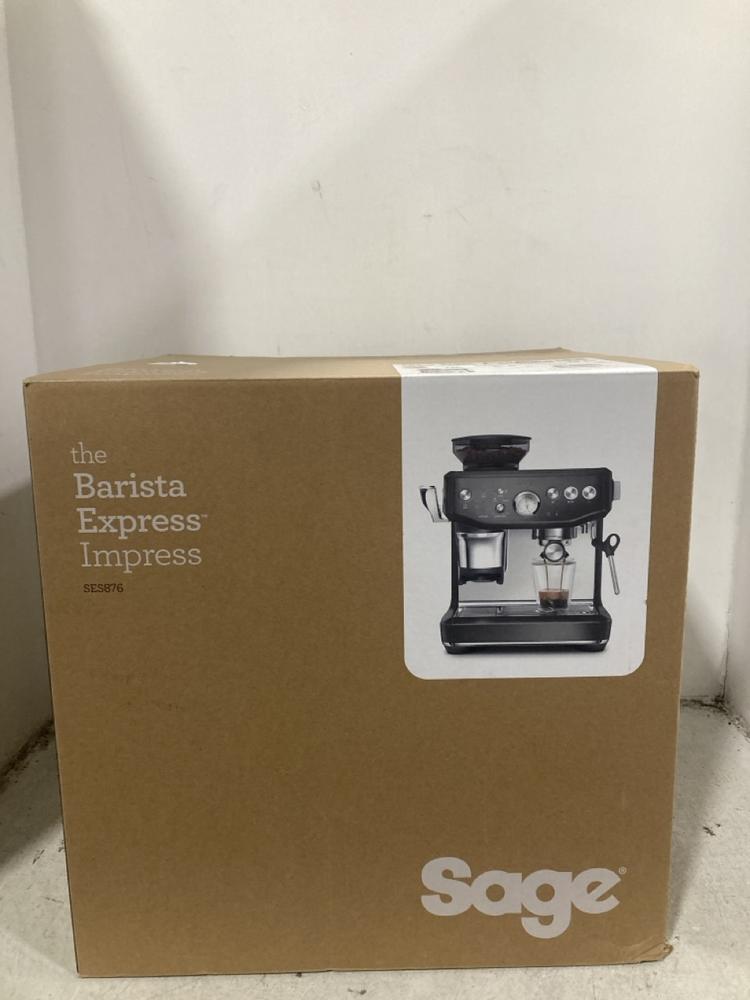 Lot 474  
            Chesterfield SR44 - Parcel Delivery Only 

                
SAGE THE BARISTA EXPRESS ESPRESSO COFFEE MACHINE IN BLACK STAINLESS STEEL - ORIGI...