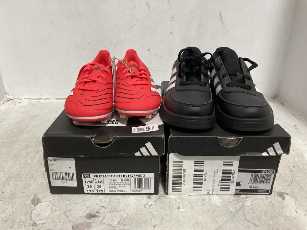 Lot 520  
            Chesterfield SR44 - Parcel Delivery Only 

                
ADIDAS BREAKNET 2.0 TRAINERS IN BLACK SIZE 1 TO INCLUDE ADIDAS PREDATOR FG BOOTS ...