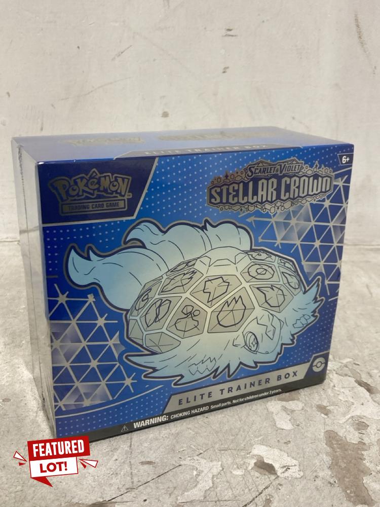 Lot 543  
            Chesterfield SR44 - Parcel Delivery Only 

                
POKEMON SCARLET AND VIOLET STELLAR CROWN ELITE TRAINER BOX (LOCATION: E1)