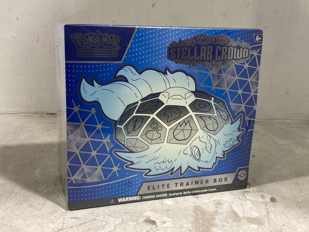 Lot 570  
            Chesterfield SR44 - Parcel Delivery Only 

                
POKEMON SCARLET AND VIOLET STELLAR CROWN ELITE TRAINER BOX (LOCATION: E2)