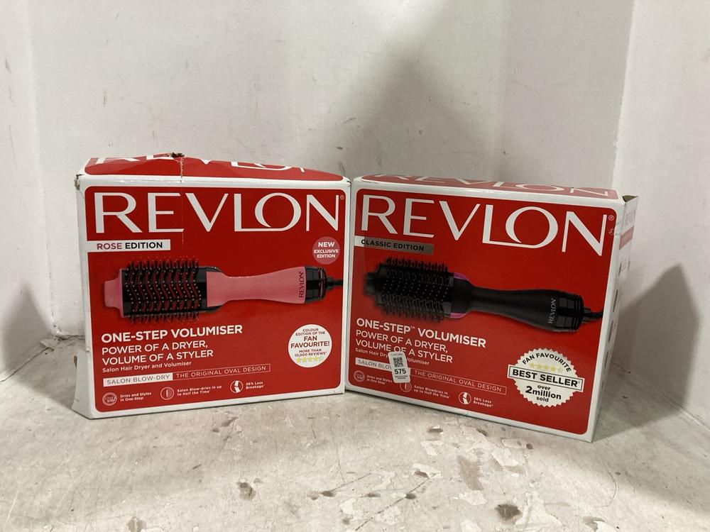 Lot 575  
            Chesterfield SR44 - Parcel Delivery Only 

                
2 X REVLON ONE STEP VOLUMIZER STYLER CLASSIC EDITION AND ROSE EDITION (LOCATION: E2)