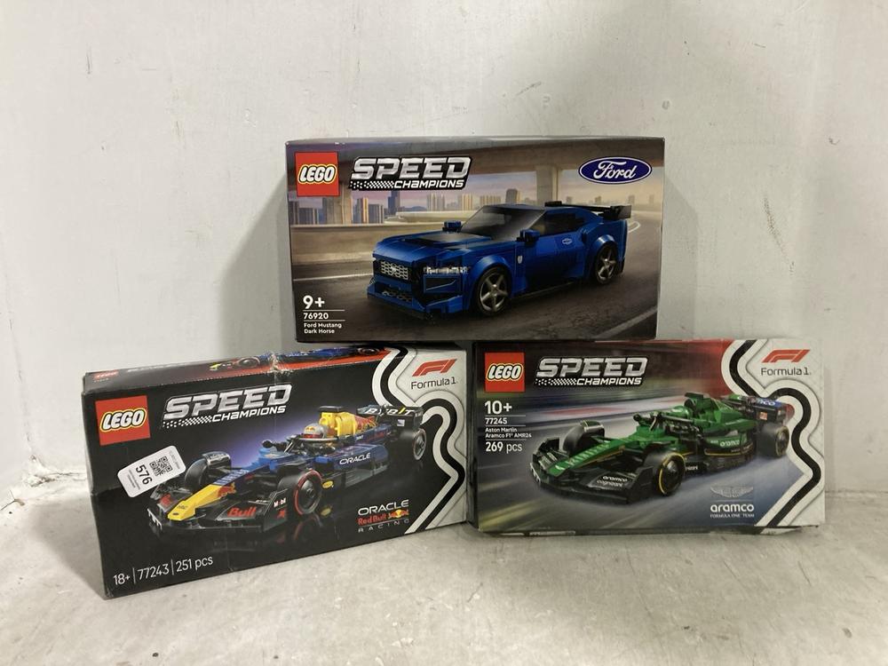 Lot 576  
            Chesterfield SR44 - Parcel Delivery Only 

                
3 X ASSORTED LEGO SETS TO INCLUDE LEGO SPEED CHAMPIONS ORACLE RED BULL RACING 772...