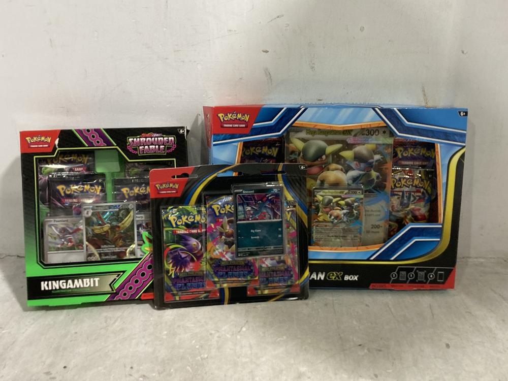 Lot 577  
            Chesterfield SR44 - Parcel Delivery Only 

                
3 X ASSORTED POKEMON ITEMS TO INCLUDE POKEMON MEGA KANGASKHAN EX BOX (LOCATION: E2)