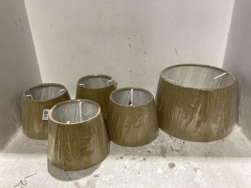Lot 58  
            Chesterfield SR44 - Parcel Delivery Only 

                
5 X ASSORTED LAMP SHADES TO INCLUDE NKUKU DIA JUTE LAMPSHADE - NATURAL - SMALL 14...