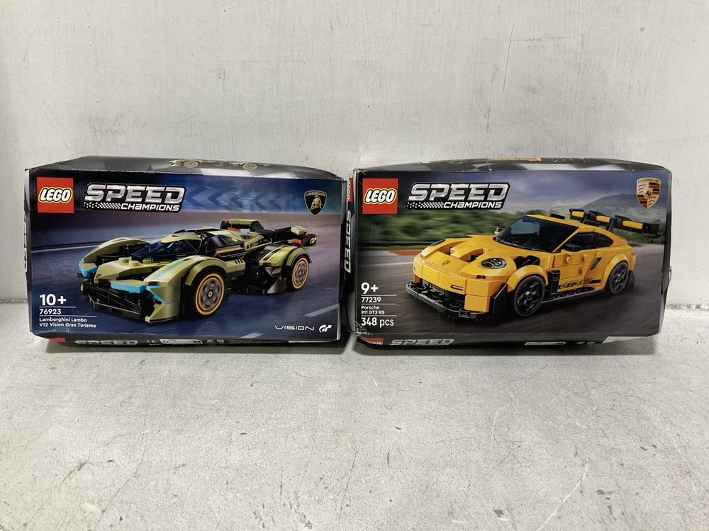 Lot 596  
            Chesterfield SR44 - Parcel Delivery Only 

                
LEGO LAMBORGHINI LAMBO V12 VISION GRAN TURISMO TO INCLUDE LEGO PORSCHE 911 GT3 RS...