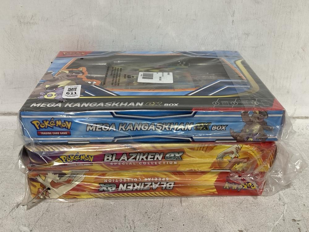 Lot 611  
            Chesterfield SR44 - Parcel Delivery Only 

                
3 X ASSORTED POKEMON ITEMS TO INCLUDE MEGA KANGASKHAN EX BOX (LOCATION: E3)