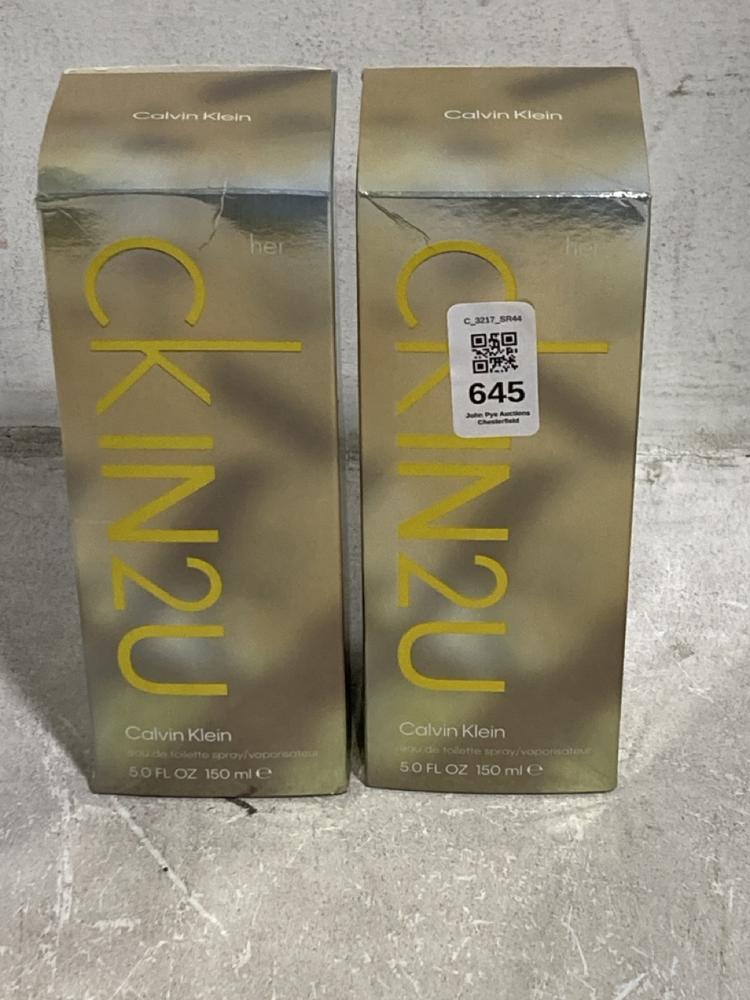Lot 645  
            Chesterfield SR44 - Parcel Delivery Only 

                
2 X CALVIN KLEIN EAU DE TOILETTE 150ML (LOCATION: E4)