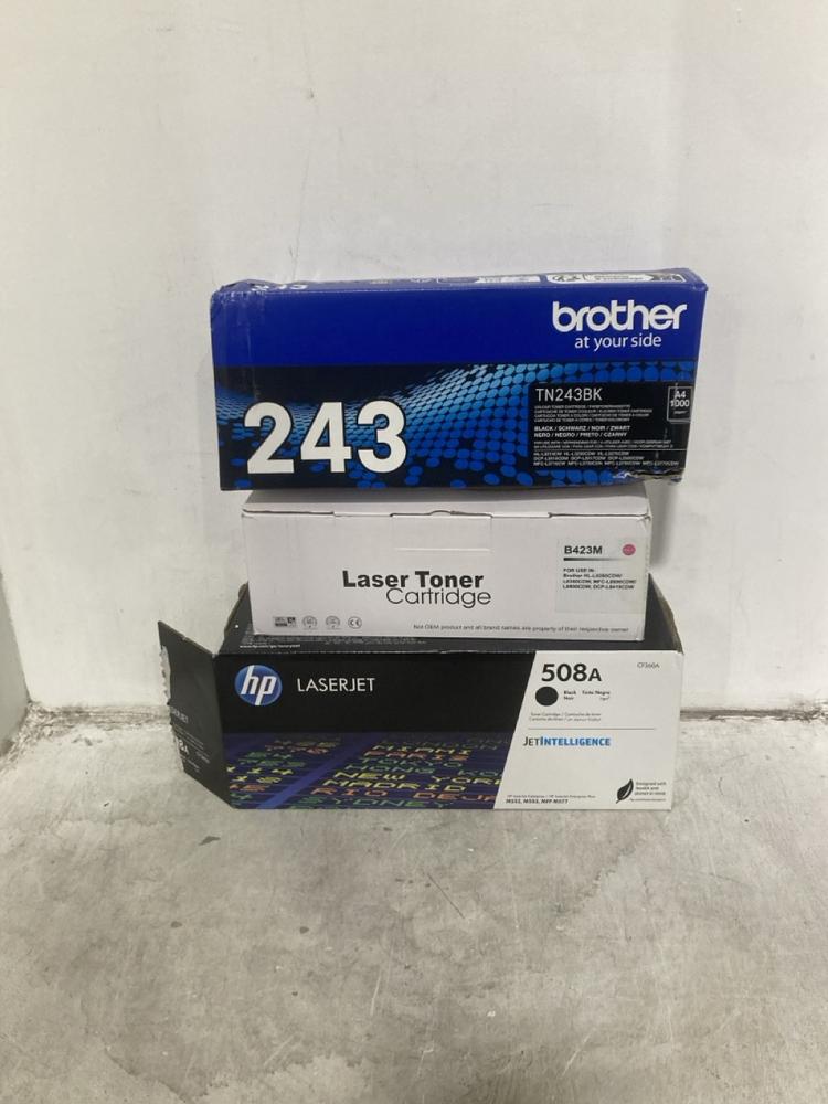 Lot 696  
            Chesterfield SR44 - Parcel Delivery Only 

                
3 X ASSORTED INKS TO INCLUDE BROTHER TN243BK (LOCATION: E5)