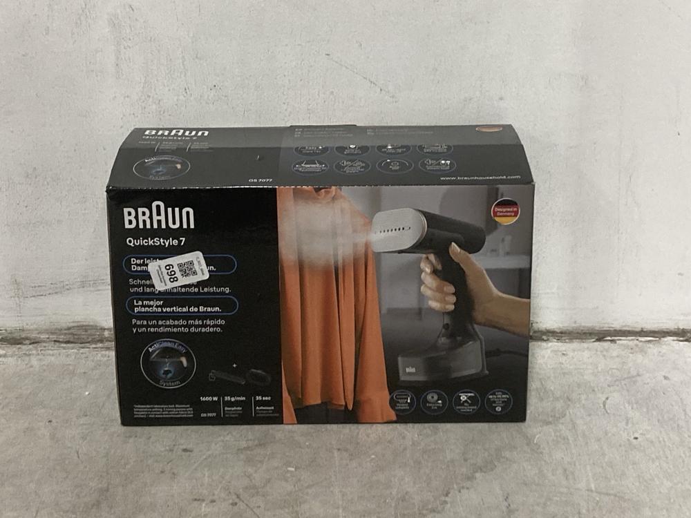 Lot 698  
            Chesterfield SR44 - Parcel Delivery Only 

                
BRAUN QUICKSTYLE 7 CLOTHES STEAMER (LOCATION: E5)