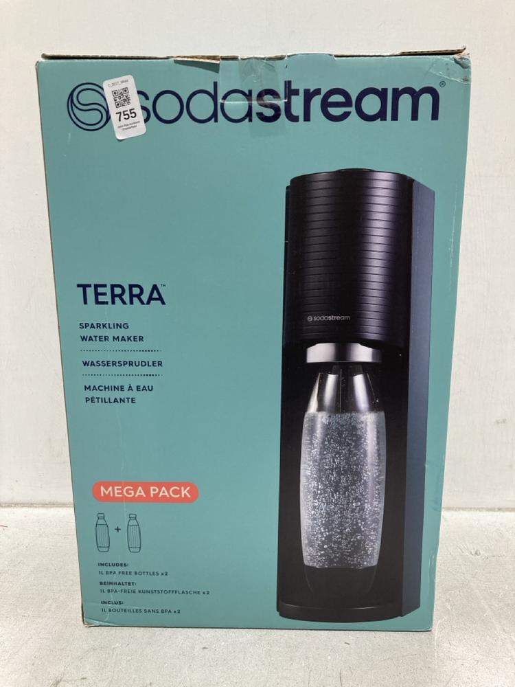 Lot 755  
            Chesterfield SR44 - Parcel Delivery Only 

                
SODASTREAM TERRA SODA DRINKS MACHINE (LOCATION: E6)