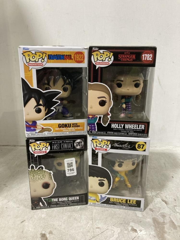 Lot 786  
            Chesterfield SR44 - Parcel Delivery Only 

                
4 X ASSORTED POP FIGURES TO INCLUDE BRUCE LEE FIGURE (LOCATION: E8)