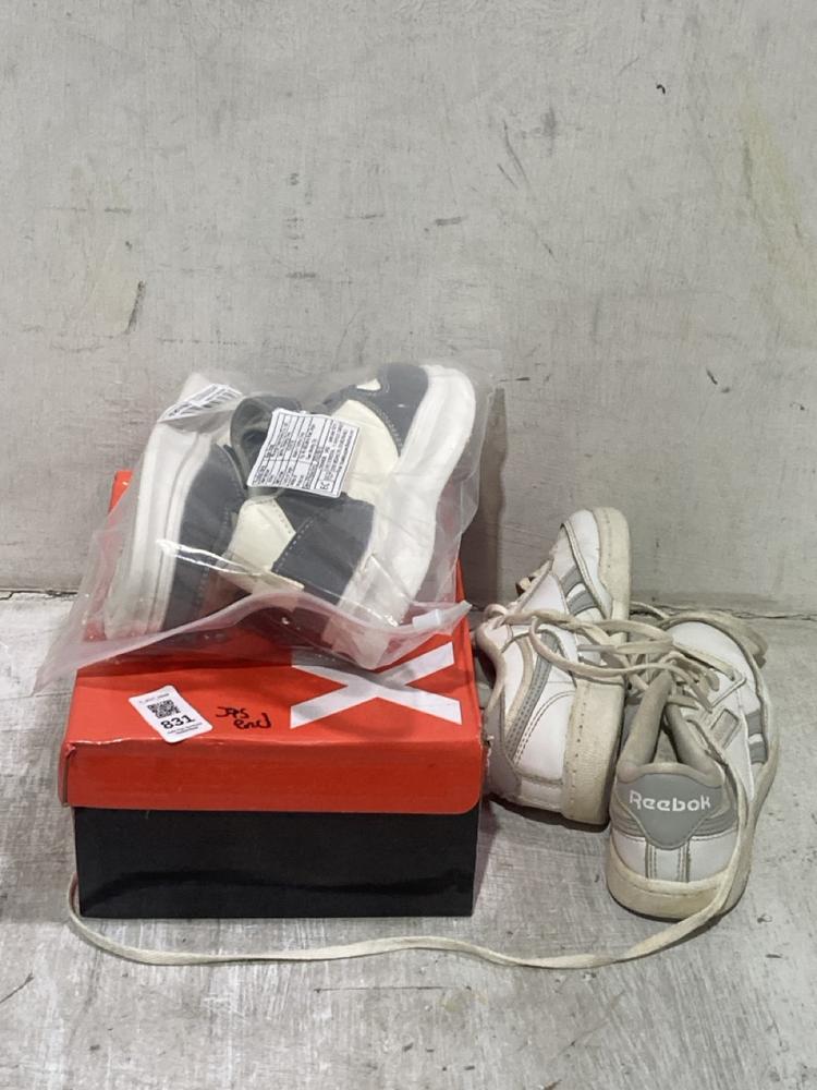 Lot 831  
            Chesterfield SR44 - Parcel Delivery Only 

                
3 X ASSORTED SHOES TO INCLUDE KIDS REEBOK SIZE 11 IN WHITE (LOCATION: D1)