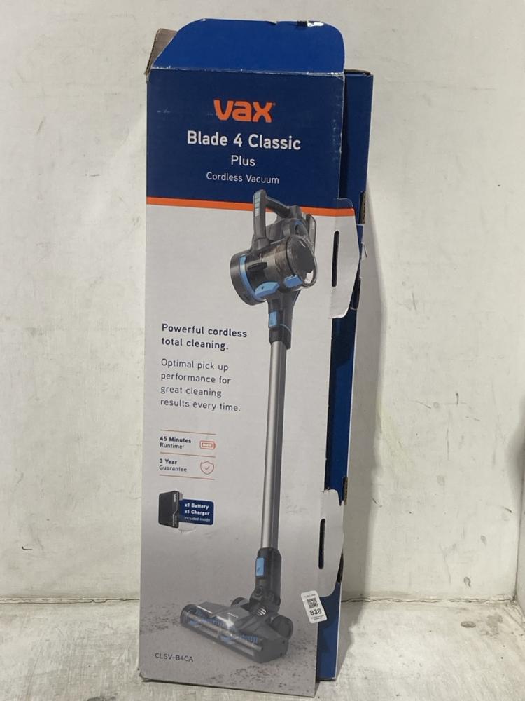 Lot 838  
            Chesterfield SR44 - Parcel Delivery Only 

                
VAX BLADE 4 CLASSIC (LOCATION: D1)