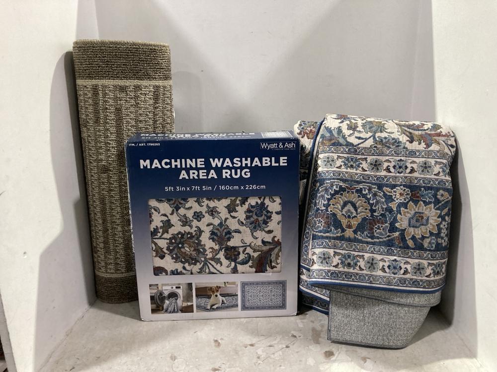 Lot 854  
            Chesterfield SR44 - Parcel Delivery Only 

                
3 X ASSORTED RUGS TO INCLUDE WYATT & ASH RUG (160CM X 226CM) (LOCATION: D2)