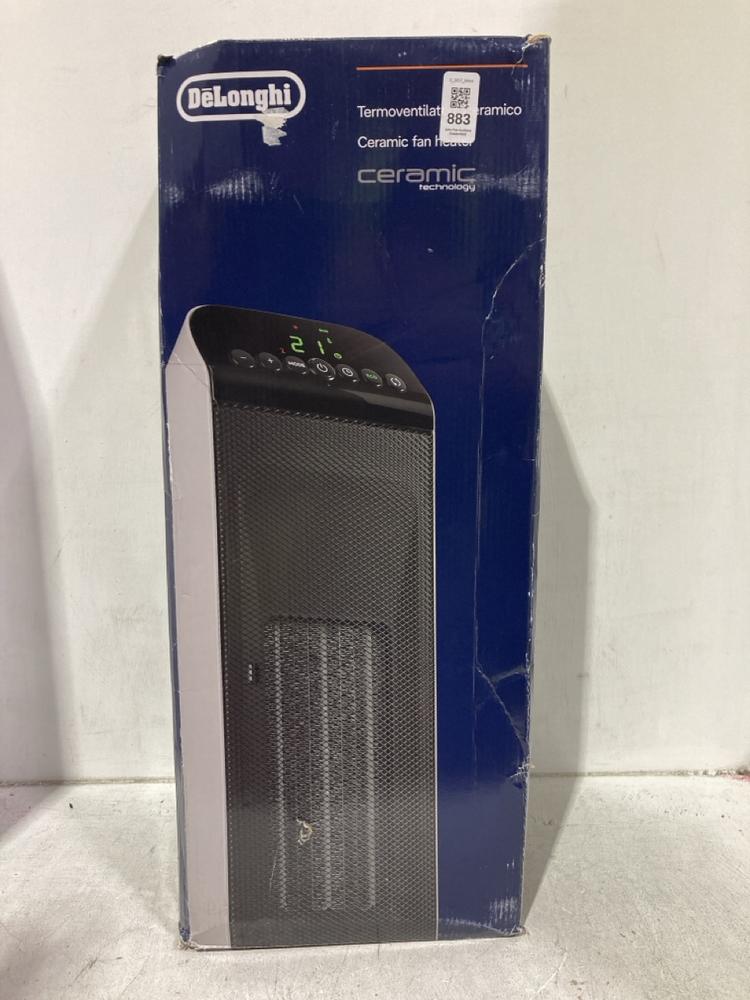 Lot 883  
            Chesterfield SR44 - Parcel Delivery Only 

                
DELONGHI CERAMIC FAN HEATER IN WHITE (LOCATION: D3)