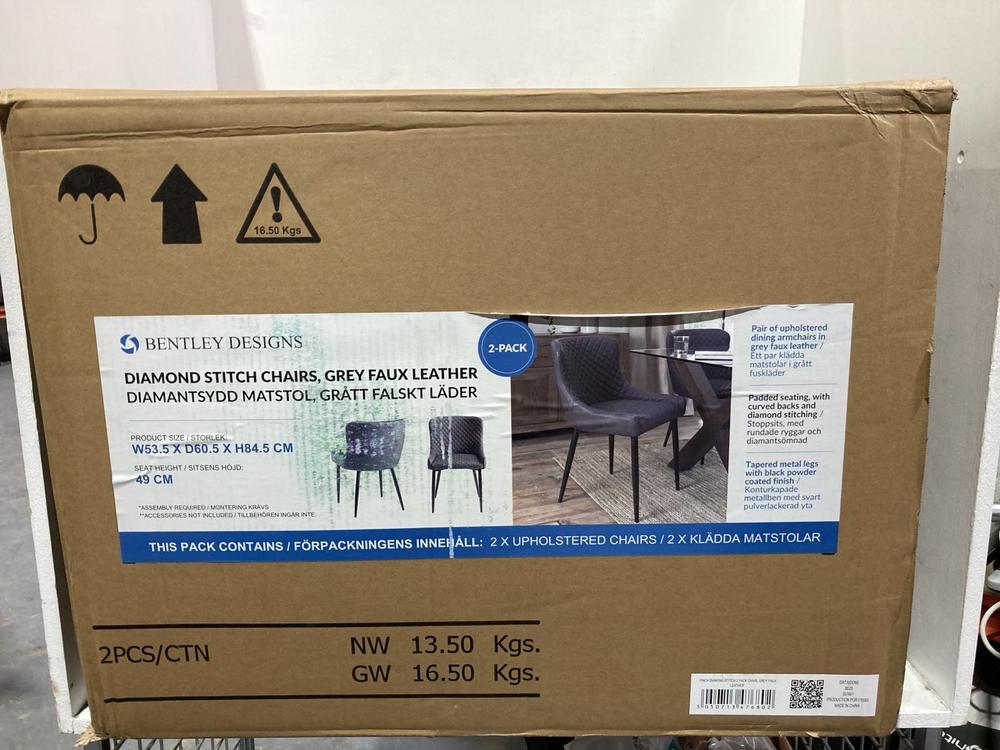 Lot 888  
            Chesterfield SR44 - Parcel Delivery Only 

                
FINCH DIAMOND STITCH 2 PACK CHAIR IN GREY FAUX LEATHER (LOCATION: D3)