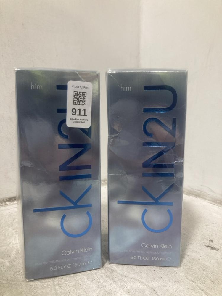 Lot 911  
            Chesterfield SR44 - Parcel Delivery Only 

                
2 X CALVIN KLEIN CK IN 2U EAU DE TOILETTE 150ML (LOCATION: D5)