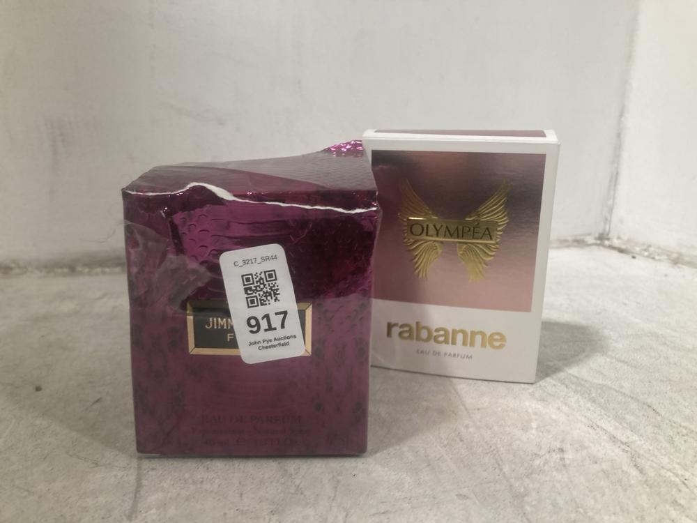 Lot 917  
            Chesterfield SR44 - Parcel Delivery Only 

                
2 X ASSORTED FRAGRANCES TO INCLUDE RABANNE OLYMPEA EAU DE PARFUM (LOCATION: D5)