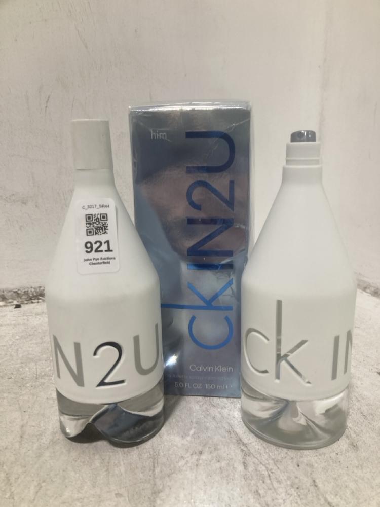 Lot 921  
            Chesterfield SR44 - Parcel Delivery Only 

                
3 X CALVIN KLEIN FRAGRANCES TO INCLUDE CK IN 2U EAU DE TOILETTE 150ML (LOCATION: D5)