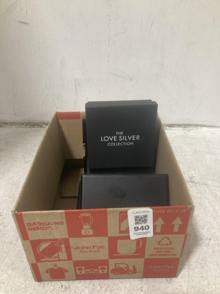 Lot 940  
            Chesterfield SR44 - Parcel Delivery Only 

                
BOX OF ASSORTED JEWELLERY TO INCLUDE THE LOVE SILVER COLLECTION EARRINGS (LOCATIO...