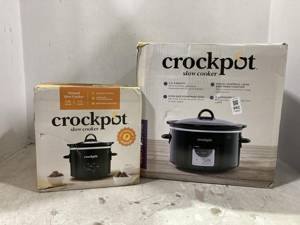 Lot 992  
            Chesterfield SR44 - Parcel Delivery Only 

                
2 X ASSORTED CROCKPOT ITEMS TO INCLUDE SLOW COOKER (LOCATION: D7)