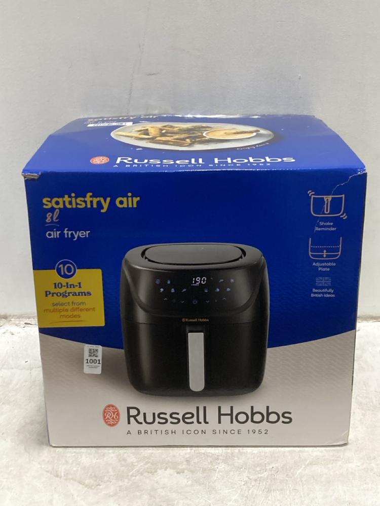 Lot 1001  
            Chesterfield SR47 - Parcel Delivery Only 

                
RUSSELL HOBBS SATISFRY 8L AIR FRYER (LOCATION: D5)