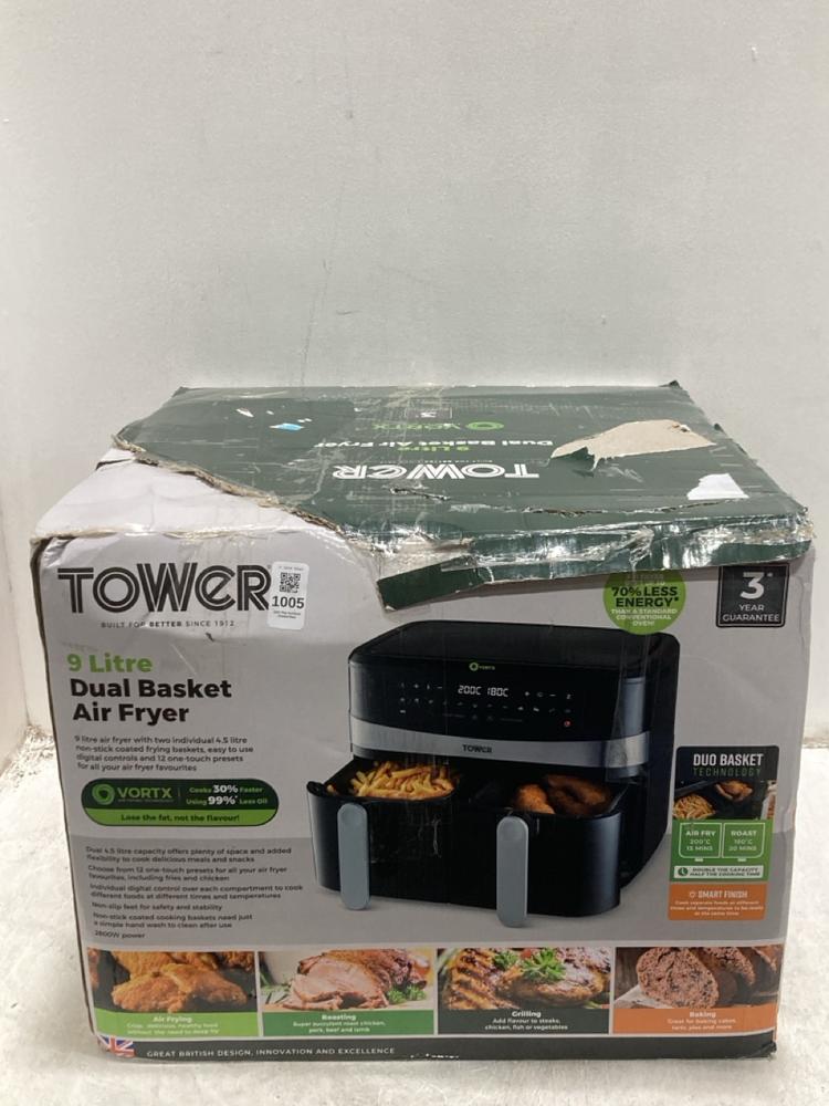 Lot 1005  
            Chesterfield SR47 - Parcel Delivery Only 

                
TOWER 9L DUAL BASKET AIR FRYER (LOCATION: D5)