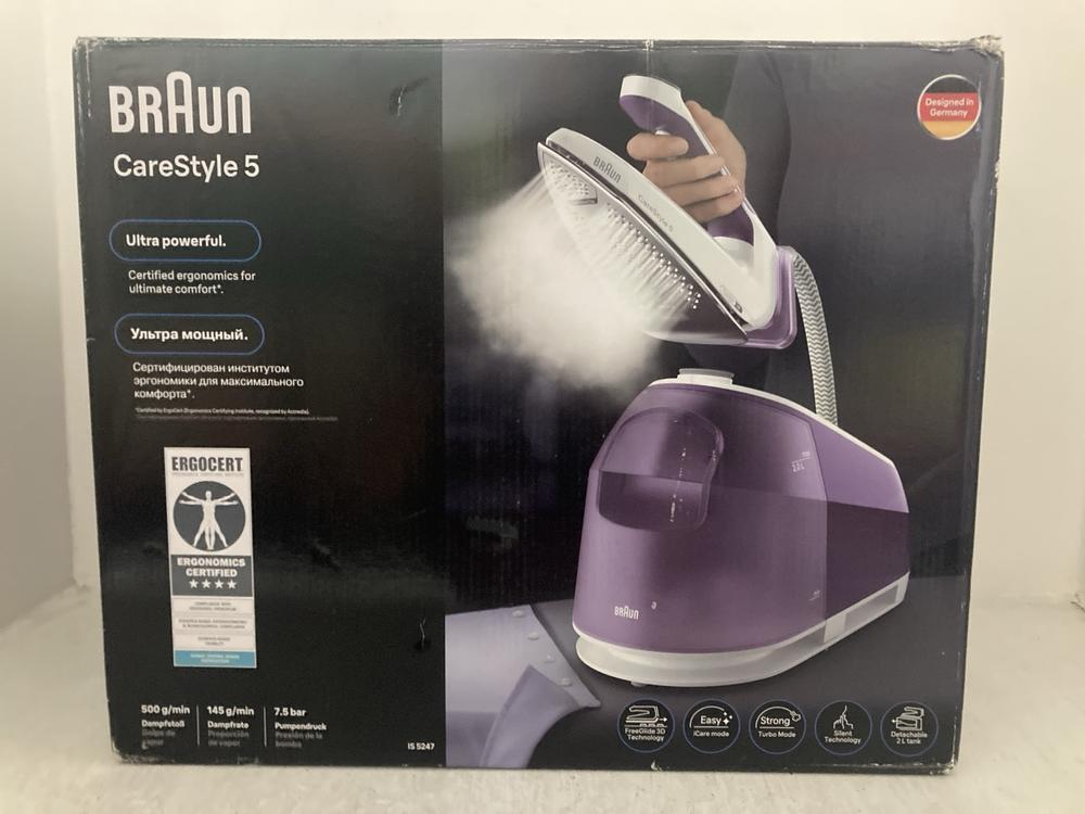 Lot 100  
            Chesterfield SR47 - Parcel Delivery Only 

                
BRAUN CARESTYLE 5 ULTRA POWERFUL STEAM IRON - ORIGINAL RRP £179 (LOCATION: A2)