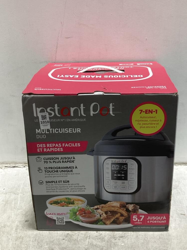 Lot 1010  
            Chesterfield SR47 - Parcel Delivery Only 

                
INSTANT POT 5.7L DUO MULTI USE PRESSURE COOKER (LOCATION: D5)