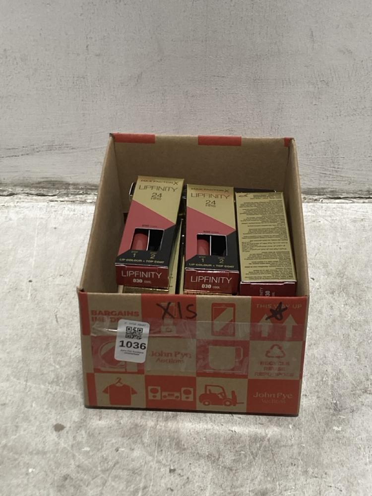 Lot 1037  
            Chesterfield SR47 - Parcel Delivery Only 

                
15 X MAX FACTOR LIPFINITY LONG-LASTING TWO STEP LIPSTICK 030 COOL. (LOCATION: D6)