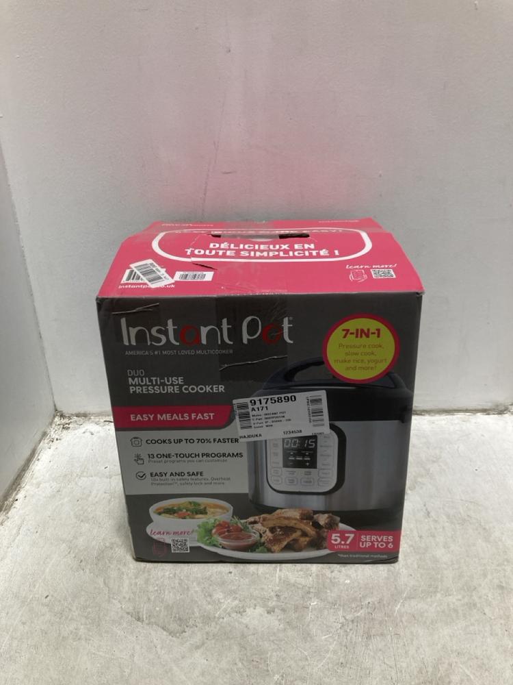 Lot 1041  
            Chesterfield SR47 - Parcel Delivery Only 

                
INSTANT POT DUO MULTI-USE PRESSURE COOKER. (LOCATION: D6)