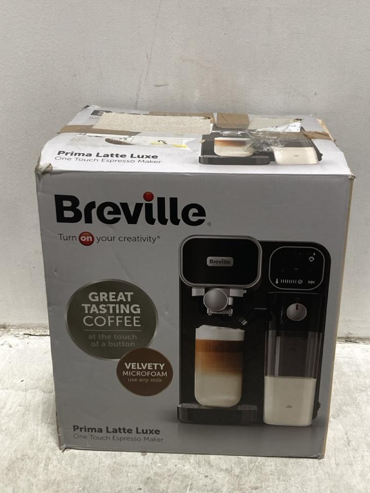 Lot 1042  
            Chesterfield SR47 - Parcel Delivery Only 

                
BREVILLE PRIMA LATTE LUXE ONE TOUCH ESPRESSO MAKER. (LOCATION: D6)