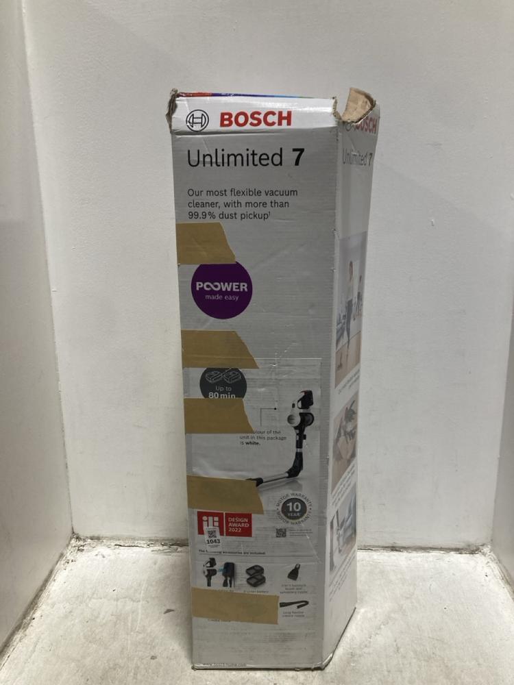 Lot 1043  
            Chesterfield SR47 - Parcel Delivery Only 

                
BOSCH UNLIMITED 7 CORDLESS VACUUM CLEANER. (LOCATION: D6)