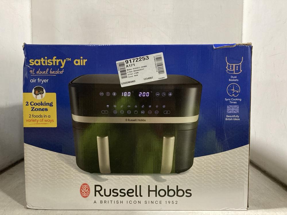 Lot 1051  
            Chesterfield SR47 - Parcel Delivery Only 

                
RUSSELL HOBBS SATISFRY 9L DUAL BASKET AIR FRYER. (LOCATION: D6)