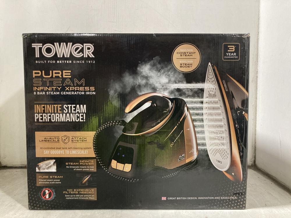 Lot 1053  
            Chesterfield SR47 - Parcel Delivery Only 

                
TOWER PURE STEAM INFINITY XPRESS 8 BAR STEAM GENERATOR IRON. (LOCATION: D6)