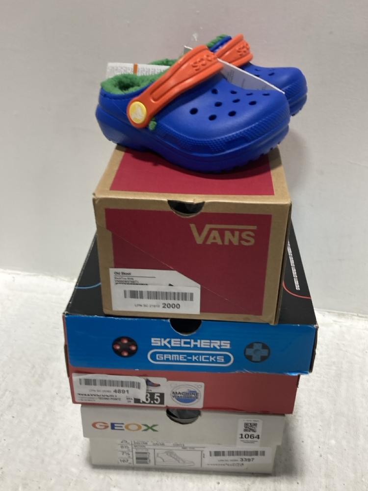 Lot 1064  
            Chesterfield SR47 - Parcel Delivery Only 

                
4 X ASSORTED CHILDRENS BRANDED FOOTWEAR TO INCLUDE SKECHERS GAME KICKS DEPTH CHAR...