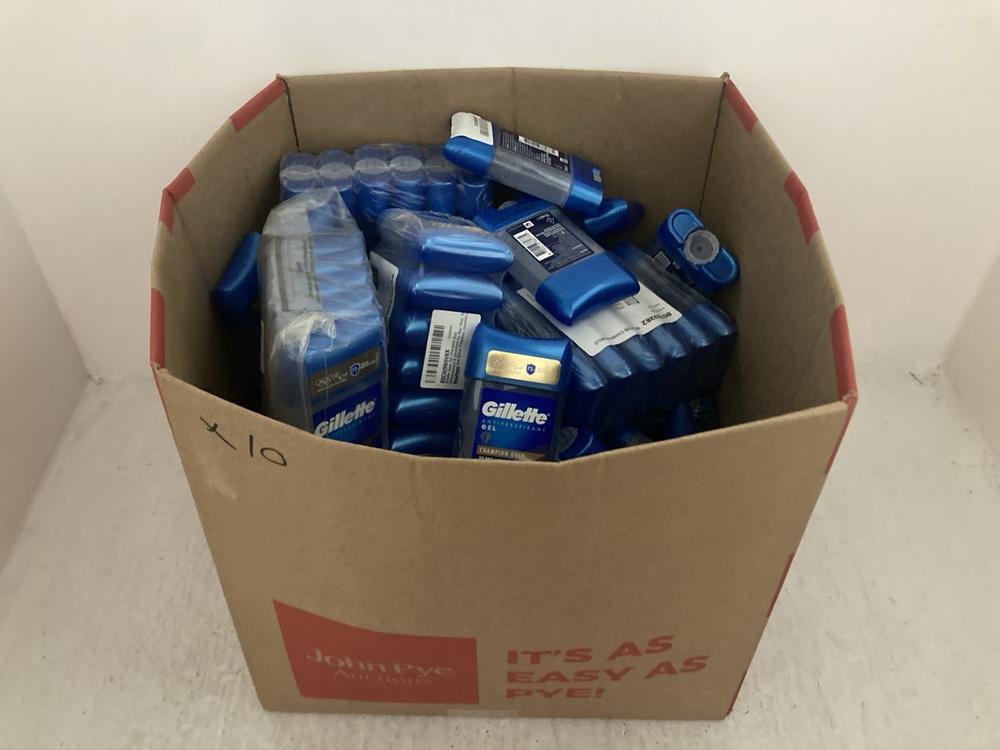 Lot 106  
            Chesterfield SR47 - Parcel Delivery Only 

                
10 X GILLETTE CLEAR GEL CHAMPION GOLD ANTIPERSPIRANT & DEODORANT FOR MEN (5 X 70M...