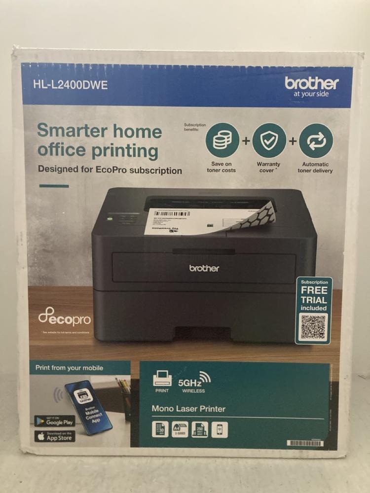 Lot 112  
            Chesterfield SR47 - Parcel Delivery Only 

                
BROTHER MONO LASER PRINTER ORIGINAL RRP £154 - MODEL NO. HL-L2400DWE (LOCATION: A2)